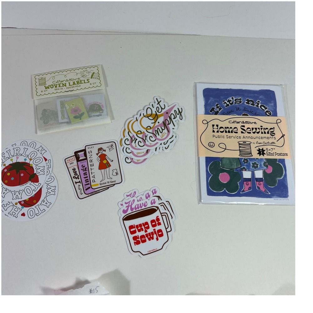 Cotton & Ochre Sewing Bundle Lisa Cartrette Mini Posters Woven Labels Stickers